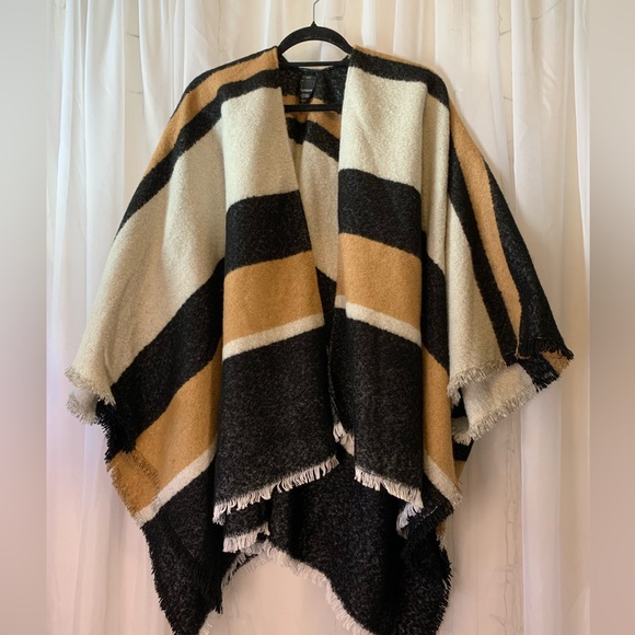 Express Fringe Striped Poncho - Picture 3 of 7